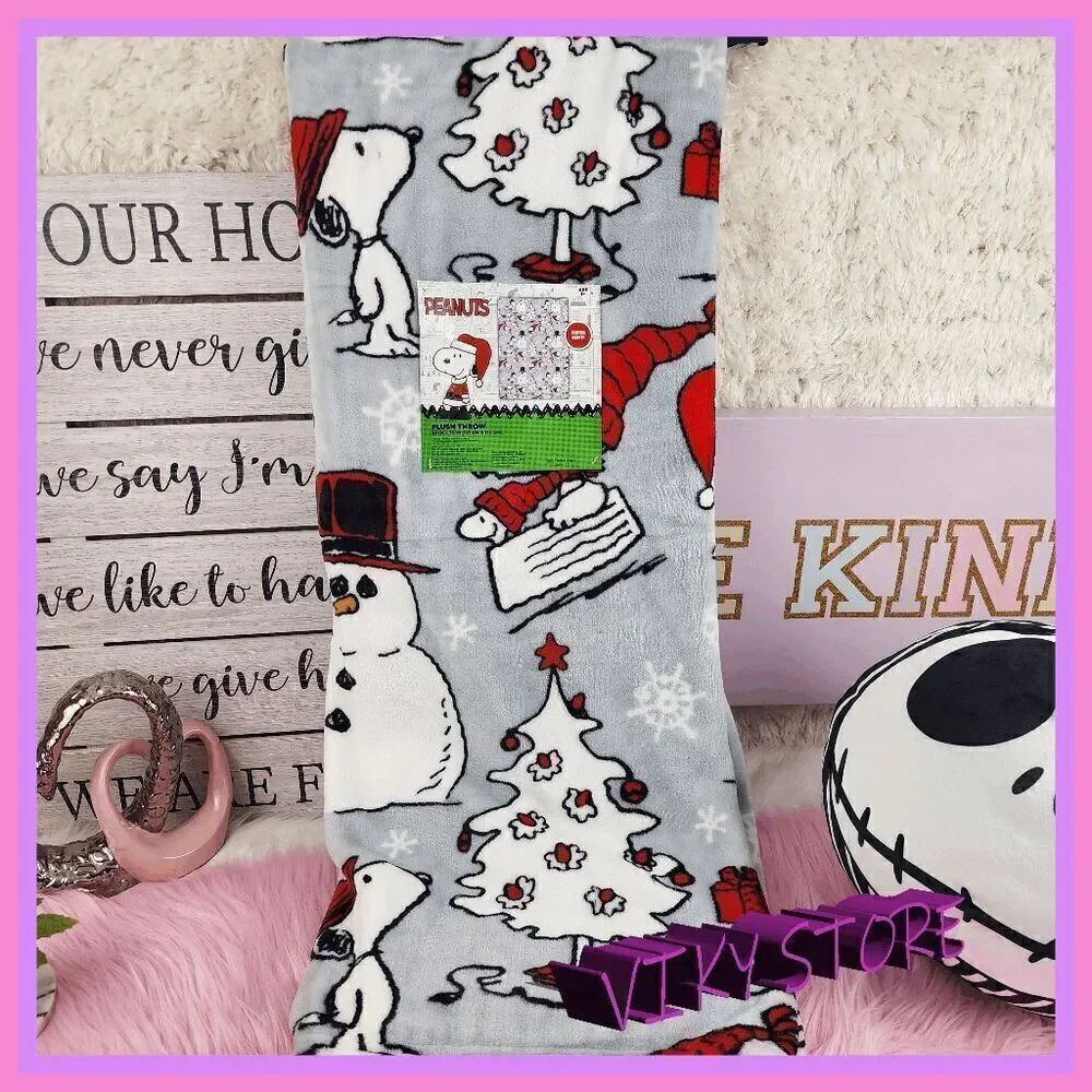 💕 NWT Snoopy Sherpa Backed Gray Throw Ultra Soft Blanket #7152 💕